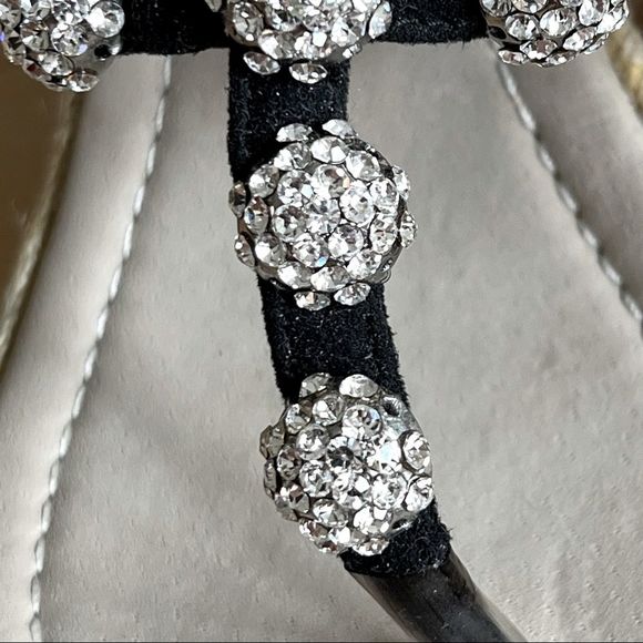 NEW Skemo Black Suede Jute Wedge Sandals With Crystal Embellishments - Picture 5 of 12